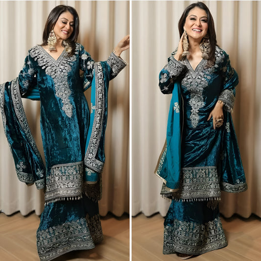 Palazzo Suit Set Blue Salwar Kameez Readymade Stitched New Indian Ready To Wear Wedding Salwar Suit