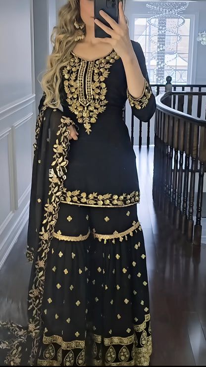 Black Sharara Suit Set Readymade Salwar Kameez