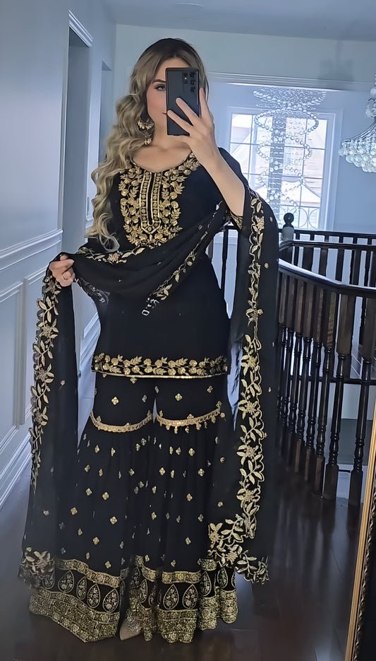 Black Sharara Suit Set Readymade Salwar Kameez