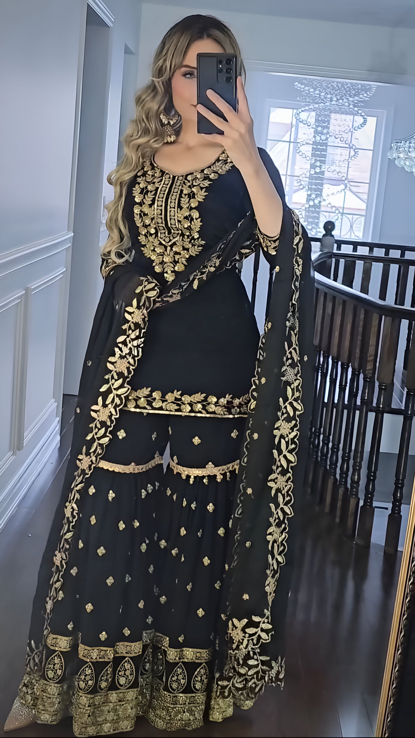 Black Sharara Suit Set Readymade Salwar Kameez