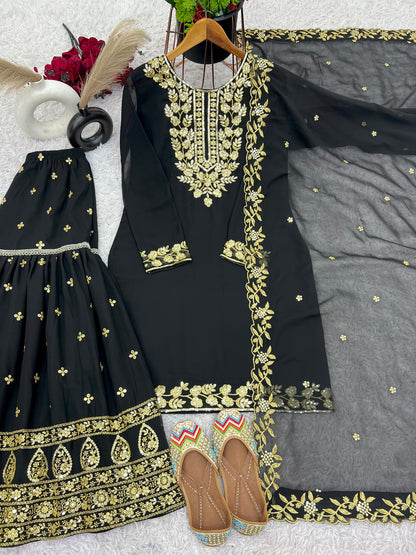 Black Sharara Suit Set Readymade Salwar Kameez