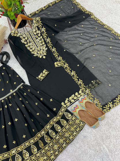 Black Sharara Suit Set Readymade Salwar Kameez