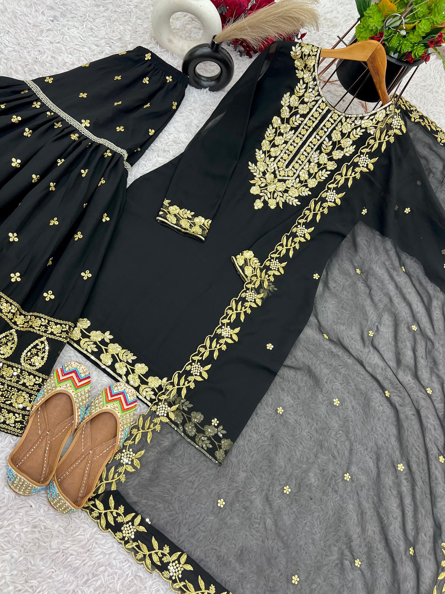 Black Sharara Suit Set Readymade Salwar Kameez