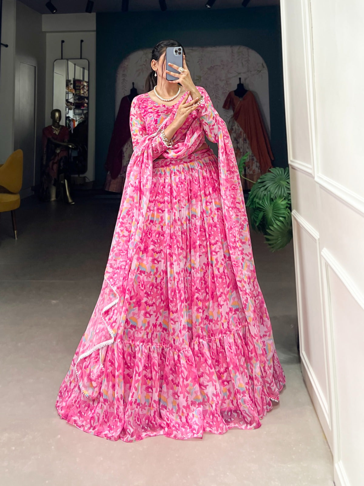 Pink Readymade Wedding lehenga choli with Dupatta for women