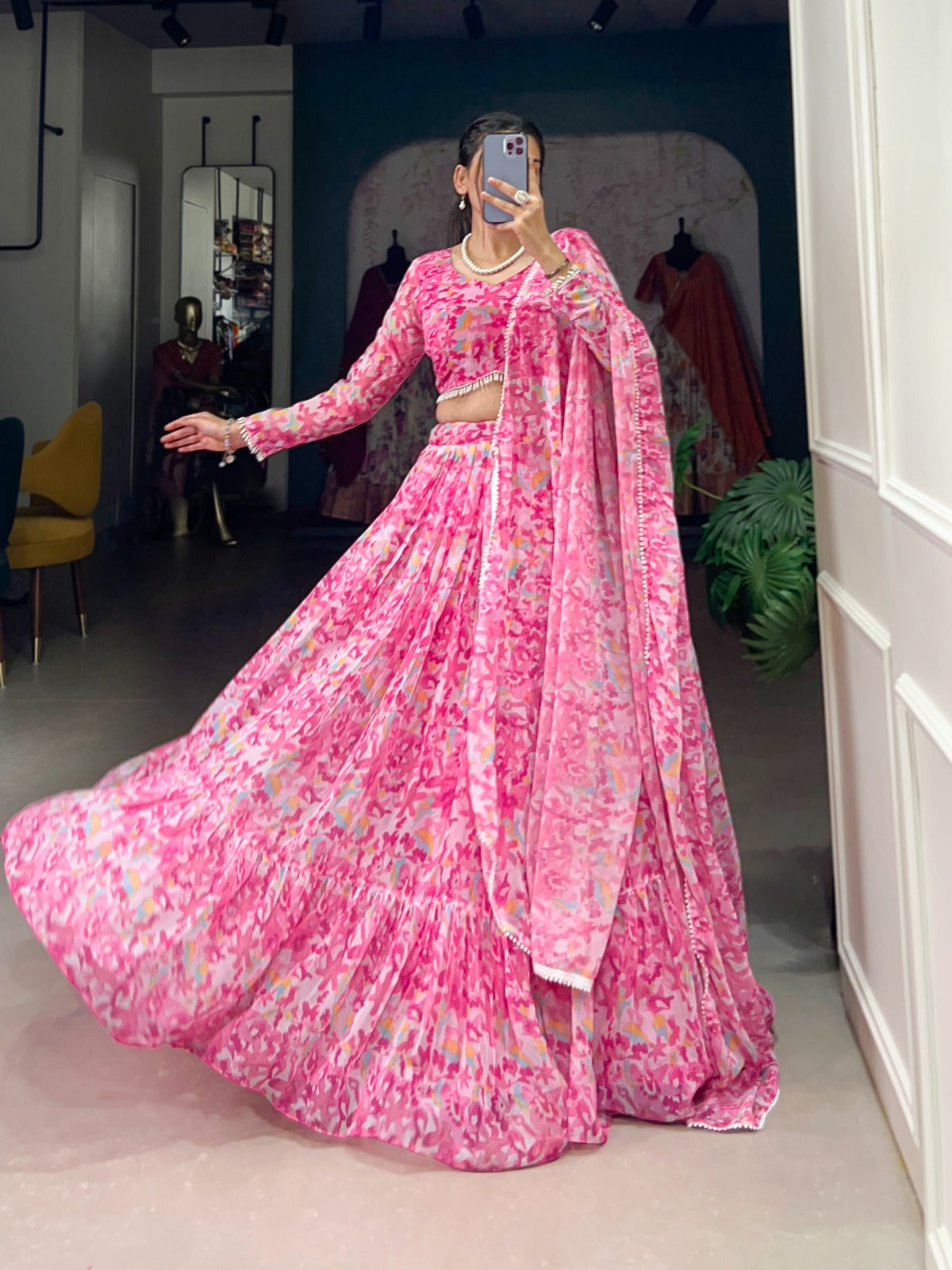 Pink Readymade Wedding lehenga choli with Dupatta for women