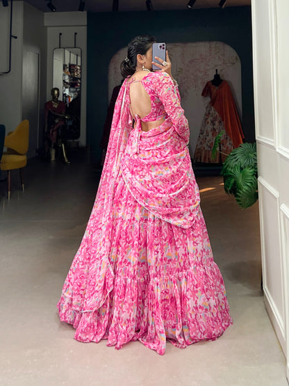 Pink Readymade Wedding lehenga choli with Dupatta for women