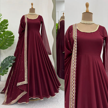 Maroon Anarkali Salwar Kameez Suit Set Readymade