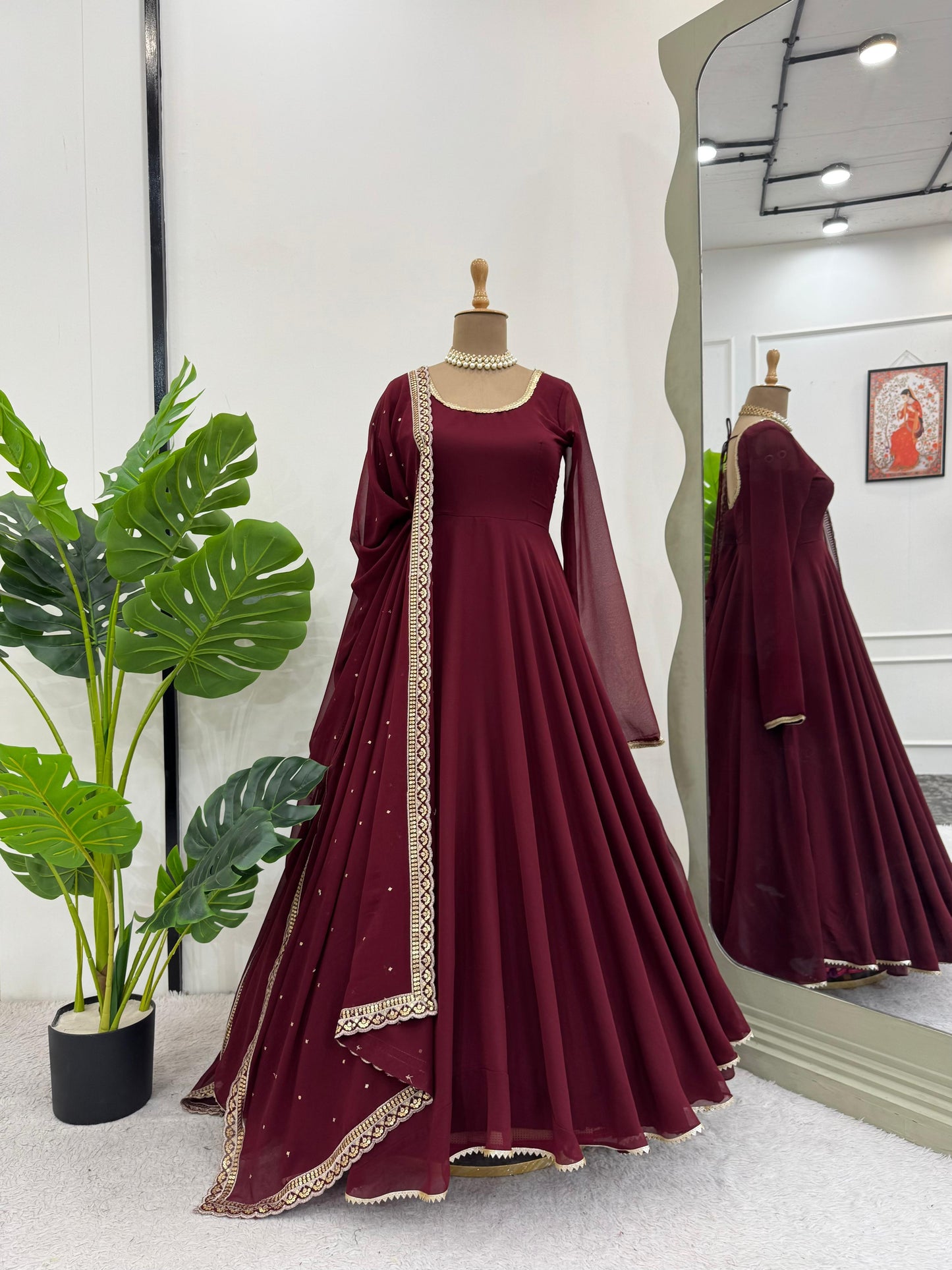 Maroon Anarkali Salwar Kameez Suit Set Readymade