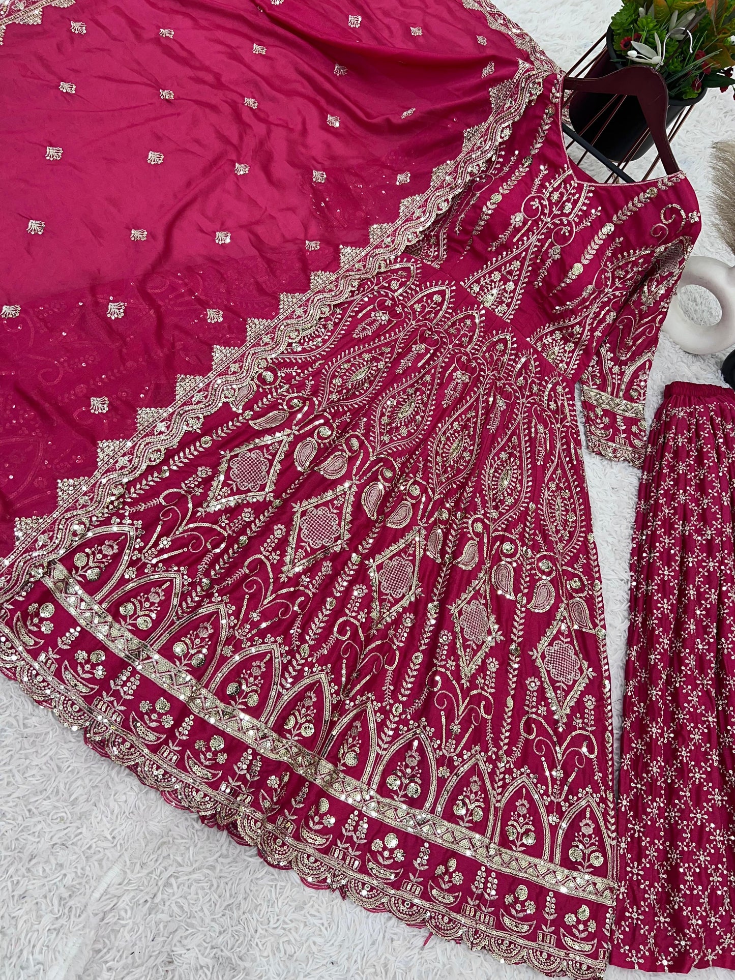 Pink Anarkali Full Flair Salwar kameez readymade Palazzo Suit Set