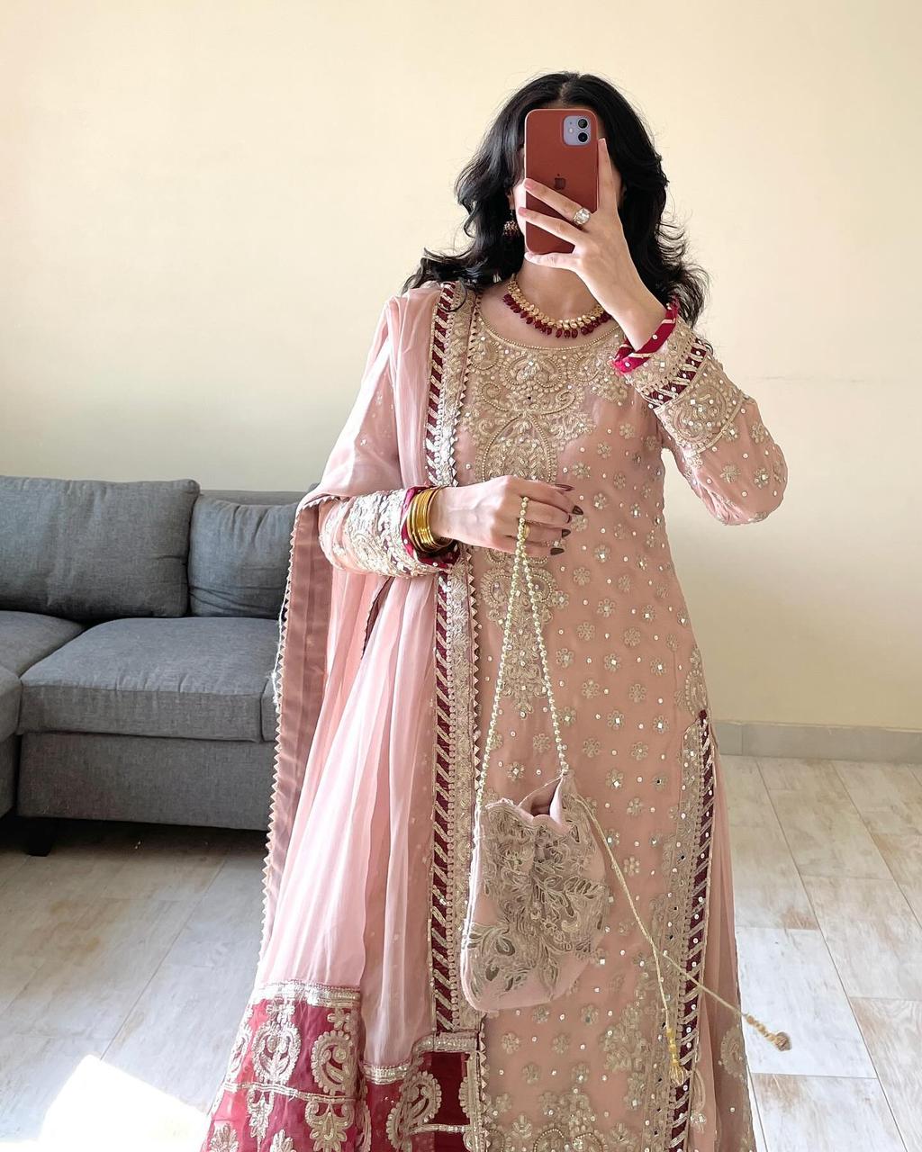 Pink Stitched New Indian Ready To Wear Wedding Suit Salwar Kameez