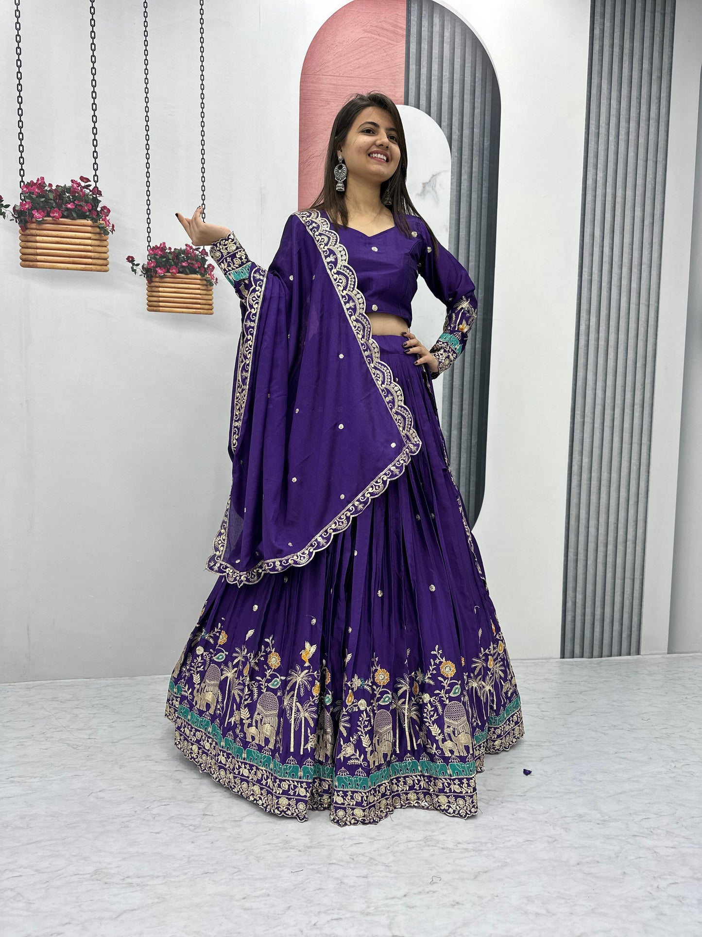 Pink Purple Lehenga Choli Readymade Stitched For Wedding Women Party Skirt Ready To Wear