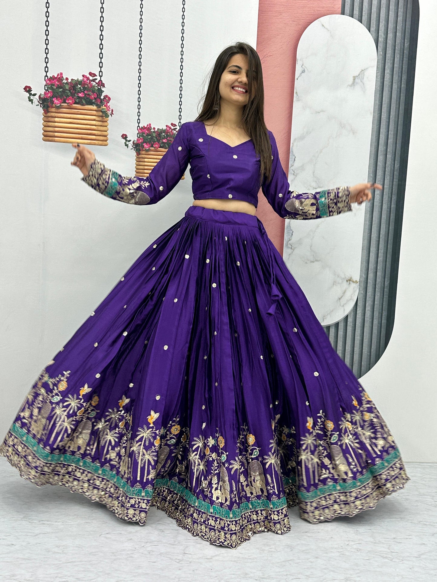 Pink Purple Lehenga Choli Readymade Stitched For Wedding Women Party Skirt Ready To Wear