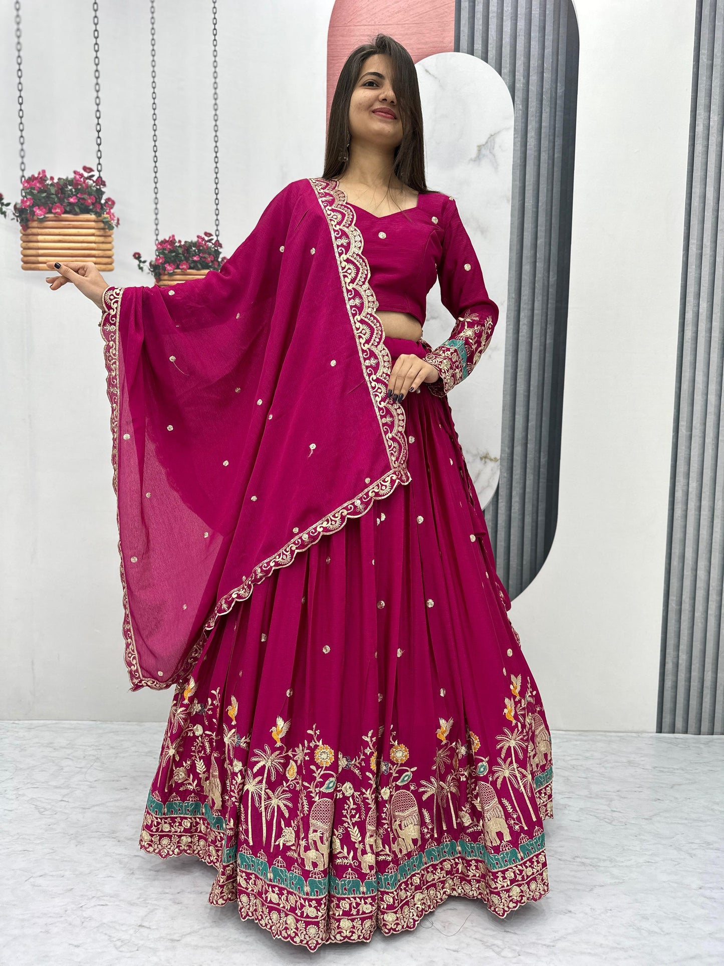 Pink Purple Lehenga Choli Readymade Stitched For Wedding Women Party Skirt Ready To Wear