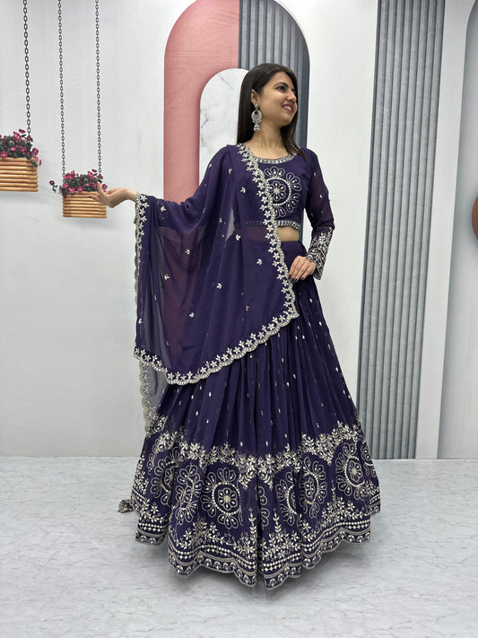 Purple Readymade Lehenga Choli Stitched For Wedding Women Party Skirt Ready To Wear