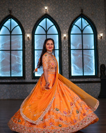 Orange Premium Readymade Wedding lehenga choli with Dupatta for women