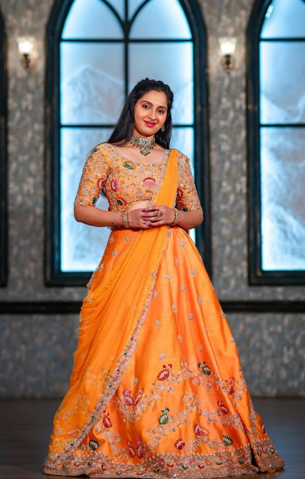 Orange Premium Readymade Wedding lehenga choli with Dupatta for women