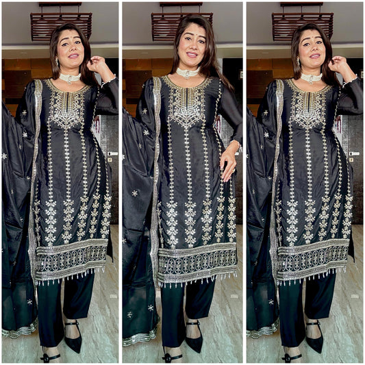 Black Ready To Wear Pakistani Salwar Kameez Indian Suit Readymade Dress