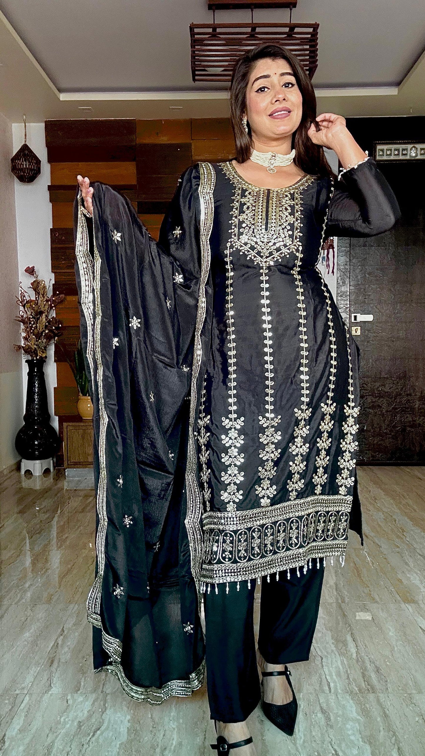 Black Ready To Wear Pakistani Salwar Kameez Indian Suit Readymade Dress