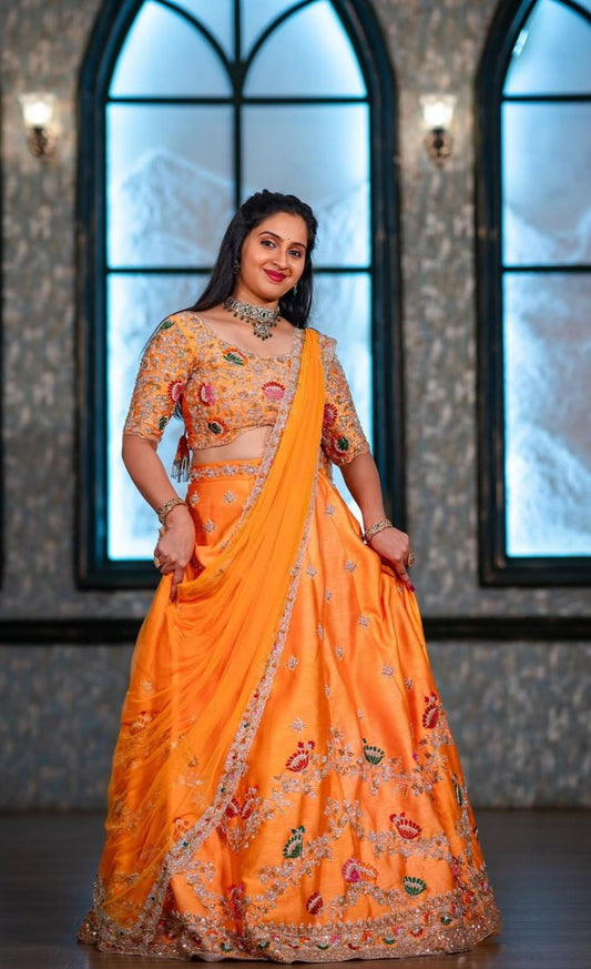 Orange Premium Readymade Wedding lehenga choli with Dupatta for women