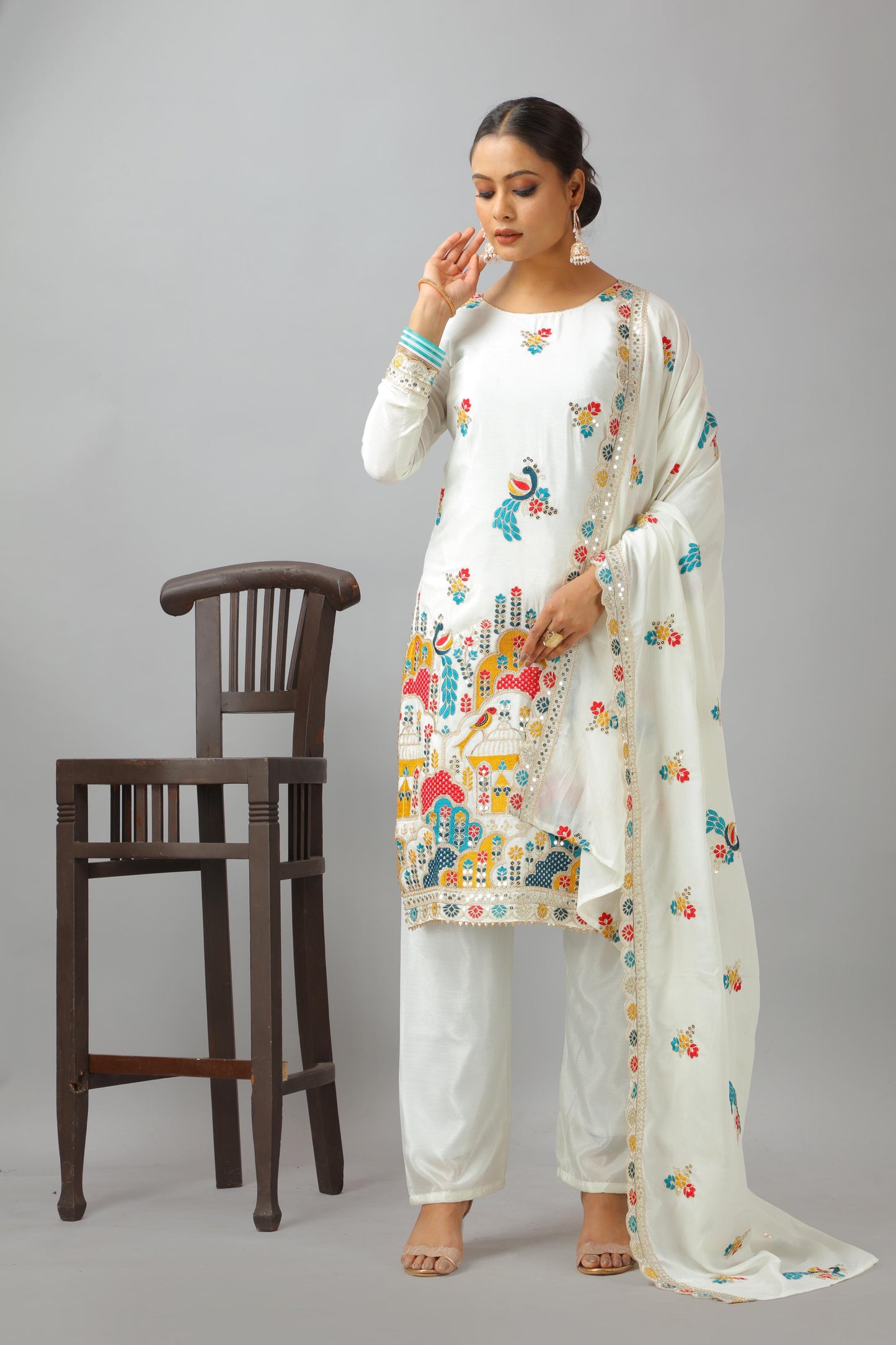 White Designer Salwar kameez Indian Readymade dress suit