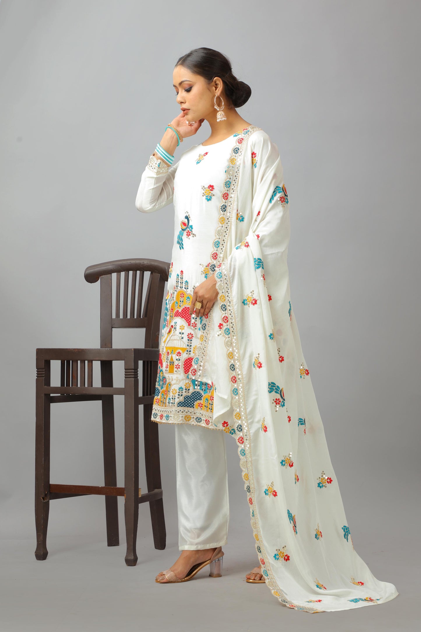 White Designer Salwar kameez Indian Readymade dress suit