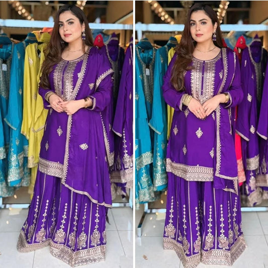 Purple Sharara Suit set Salwar Kameez Readymade New Indian Ready To Wear Wedding Suit