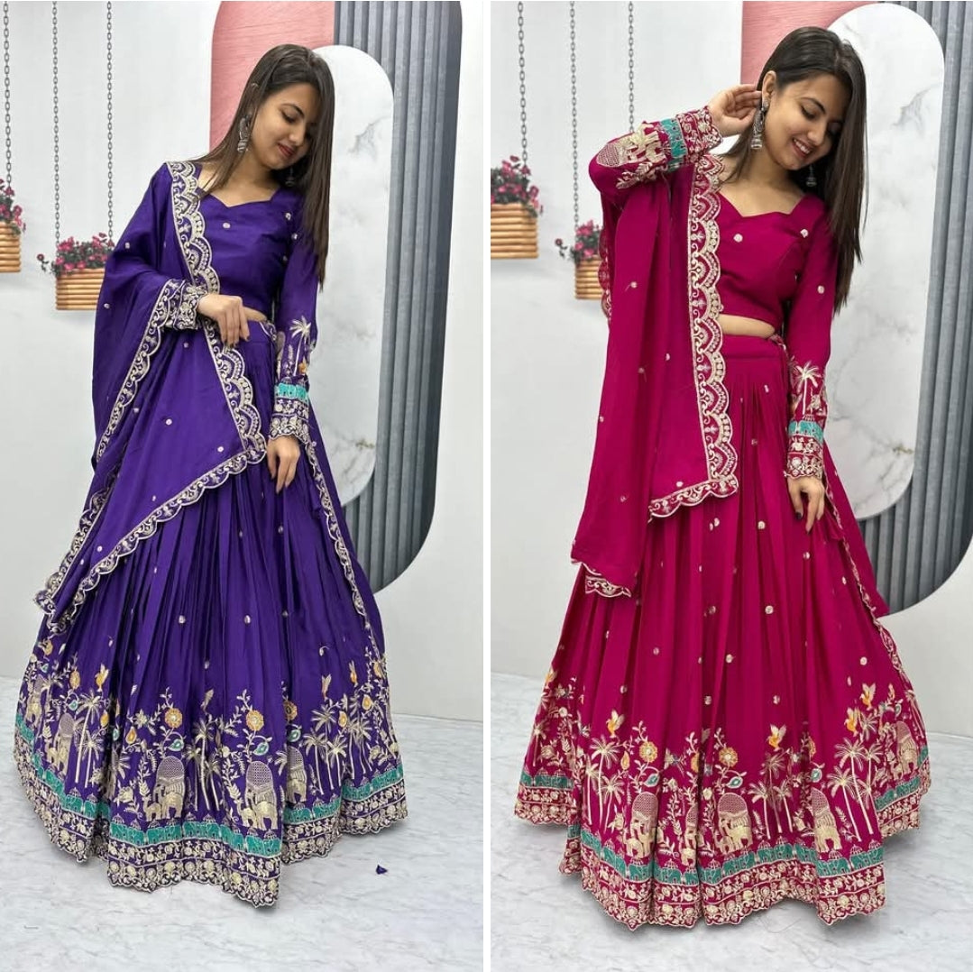 Pink Purple Lehenga Choli Readymade Stitched For Wedding Women Party Skirt Ready To Wear