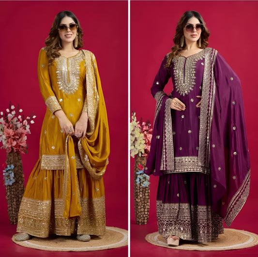 Top-Sharara And Dupatta Set With Fully Stitched Ready To Wear Collection Dress Readymade